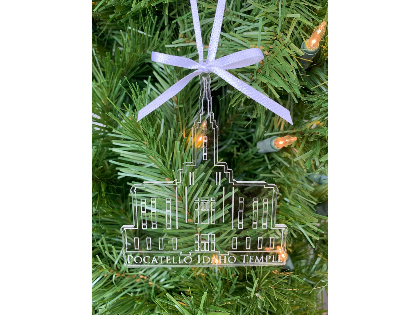 Pocatello Idaho Clear Scored Acrylic LDS Temple Christmas Ornament