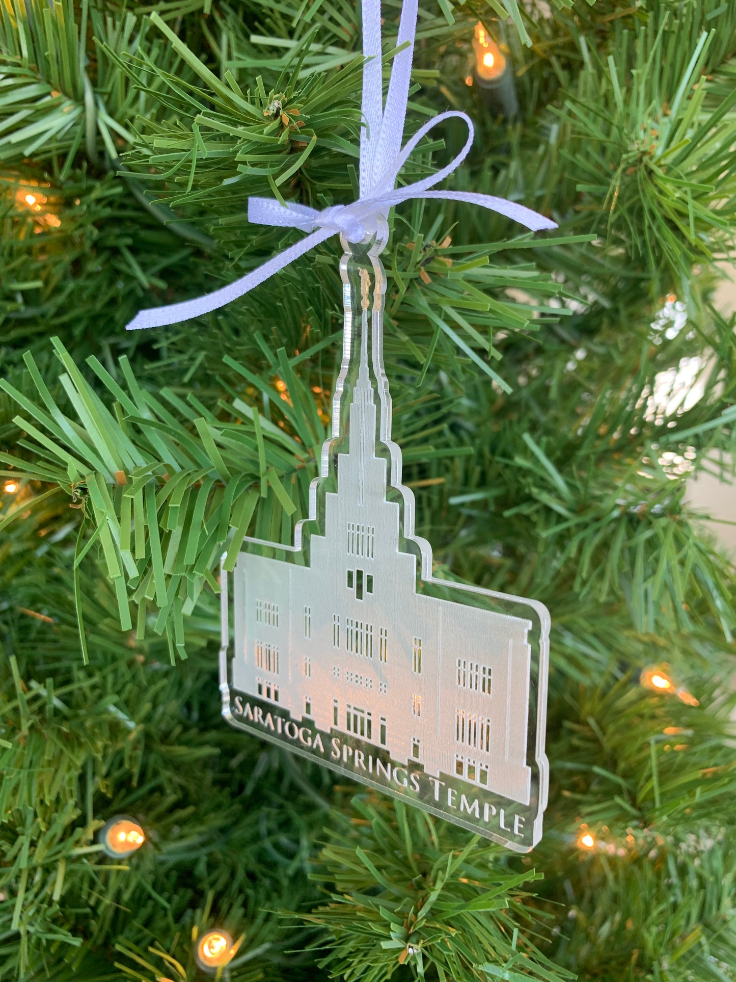 Saratoga Springs Utah Engraved Clear Acrylic LDS Temple Christmas Ornament