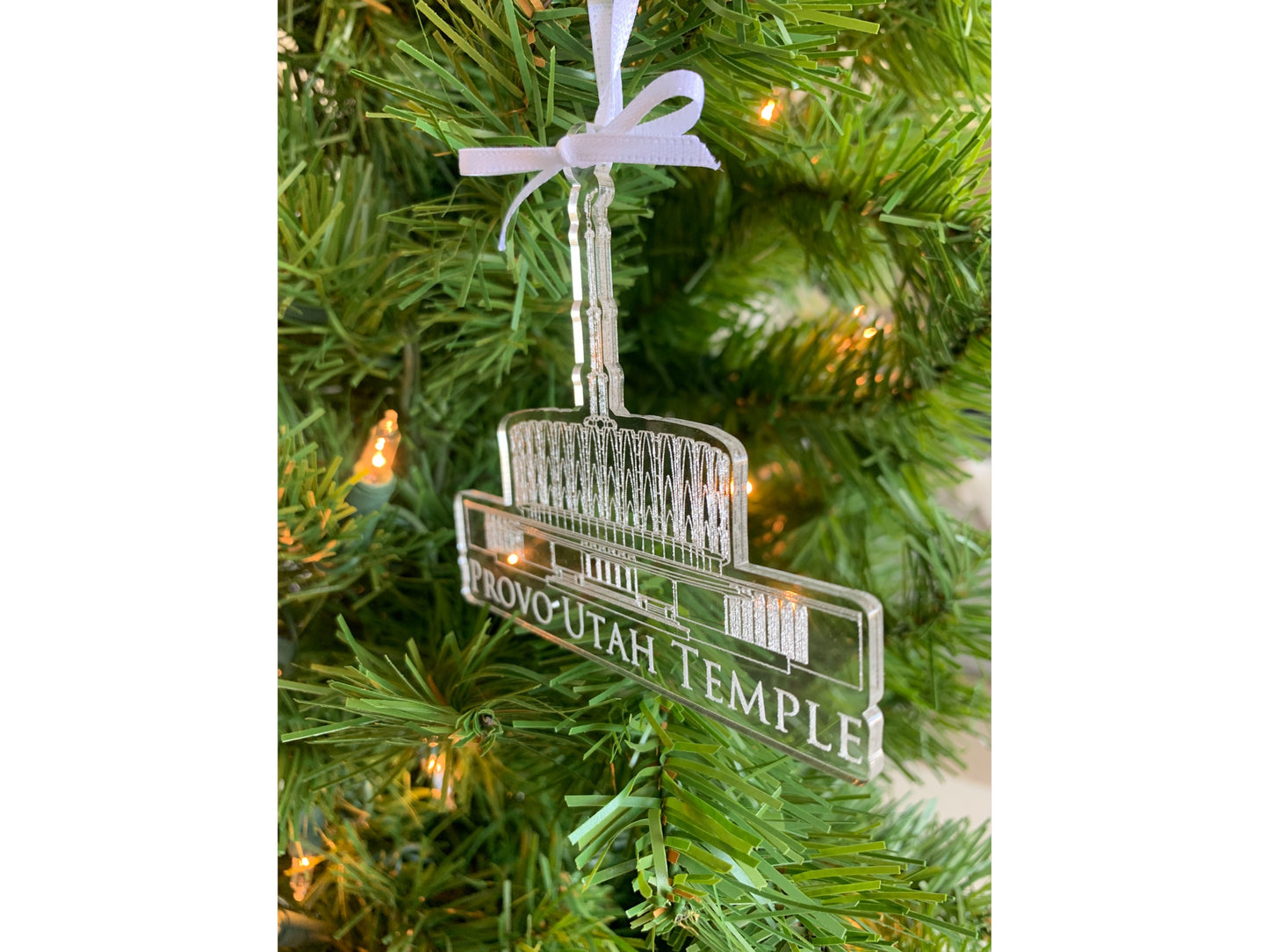 Provo Utah Clear Scored Acrylic LDS Temple Christmas Ornament