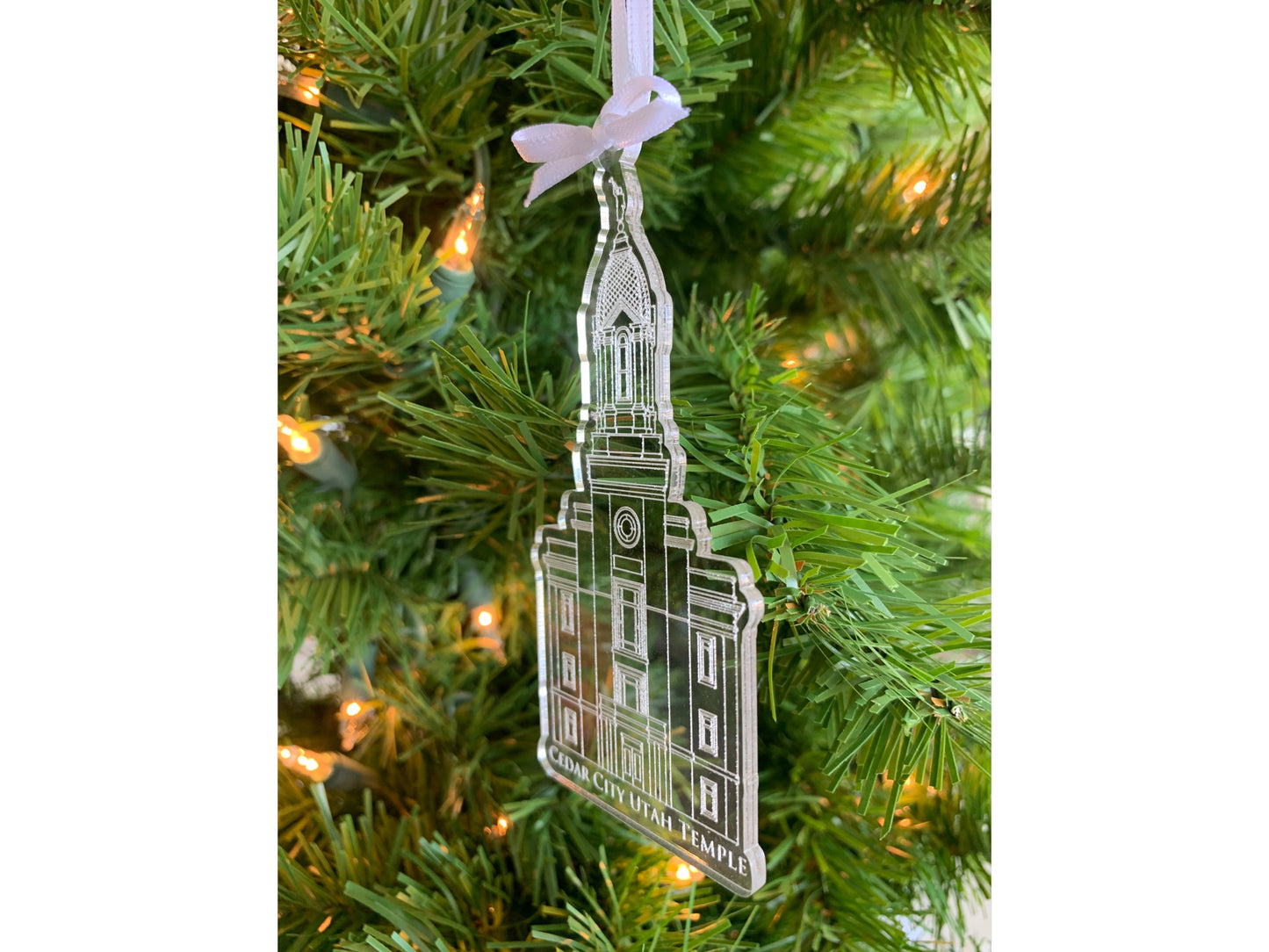 Cedar City Utah Clear Scored Acrylic LDS Temple Christmas Ornament