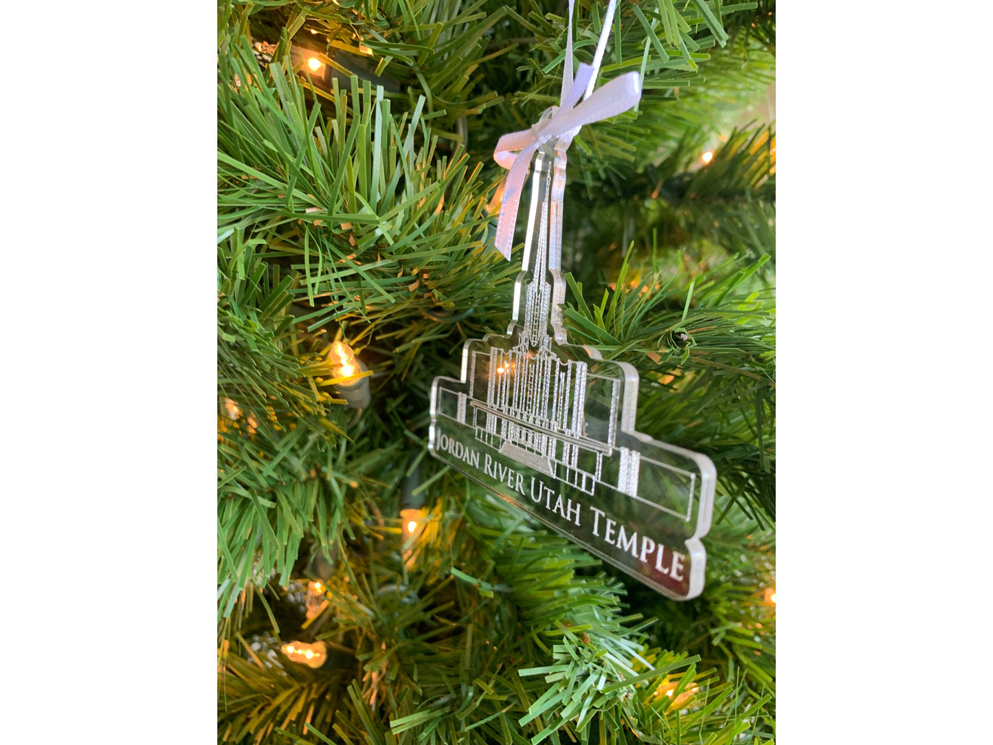Jordan River Utah Clear Engraved Acrylic LDS Temple Christmas Ornament