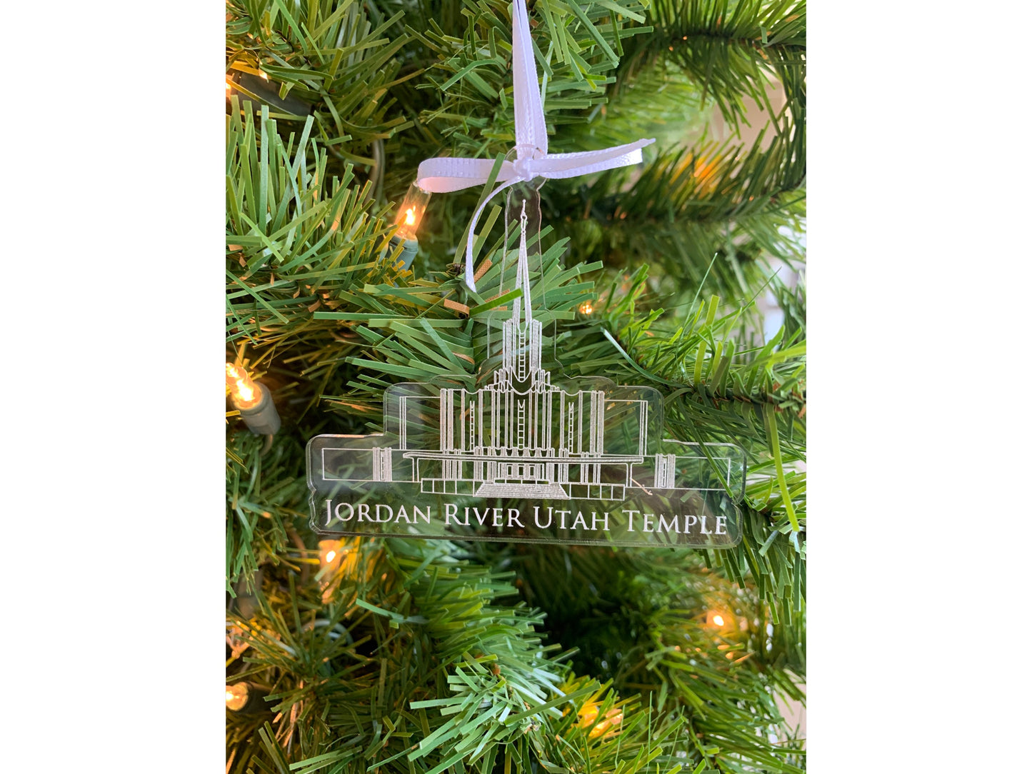 Jordan River Utah Clear Engraved Acrylic LDS Temple Christmas Ornament