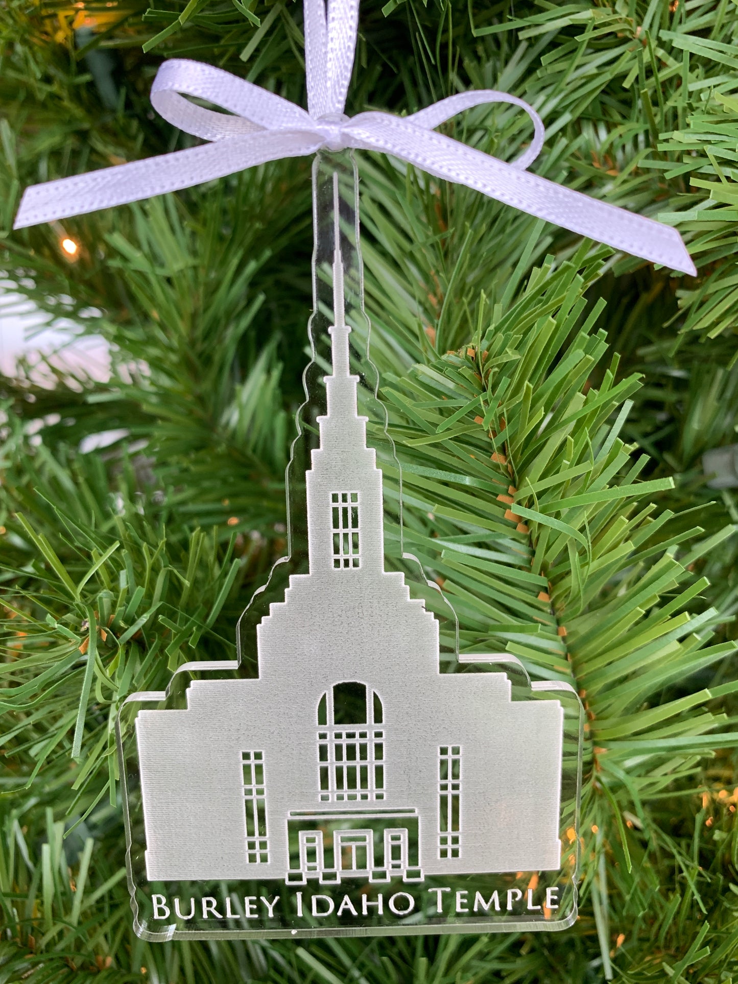 Burley Idaho Engraved Acrylic LDS Temple Christmas Ornament