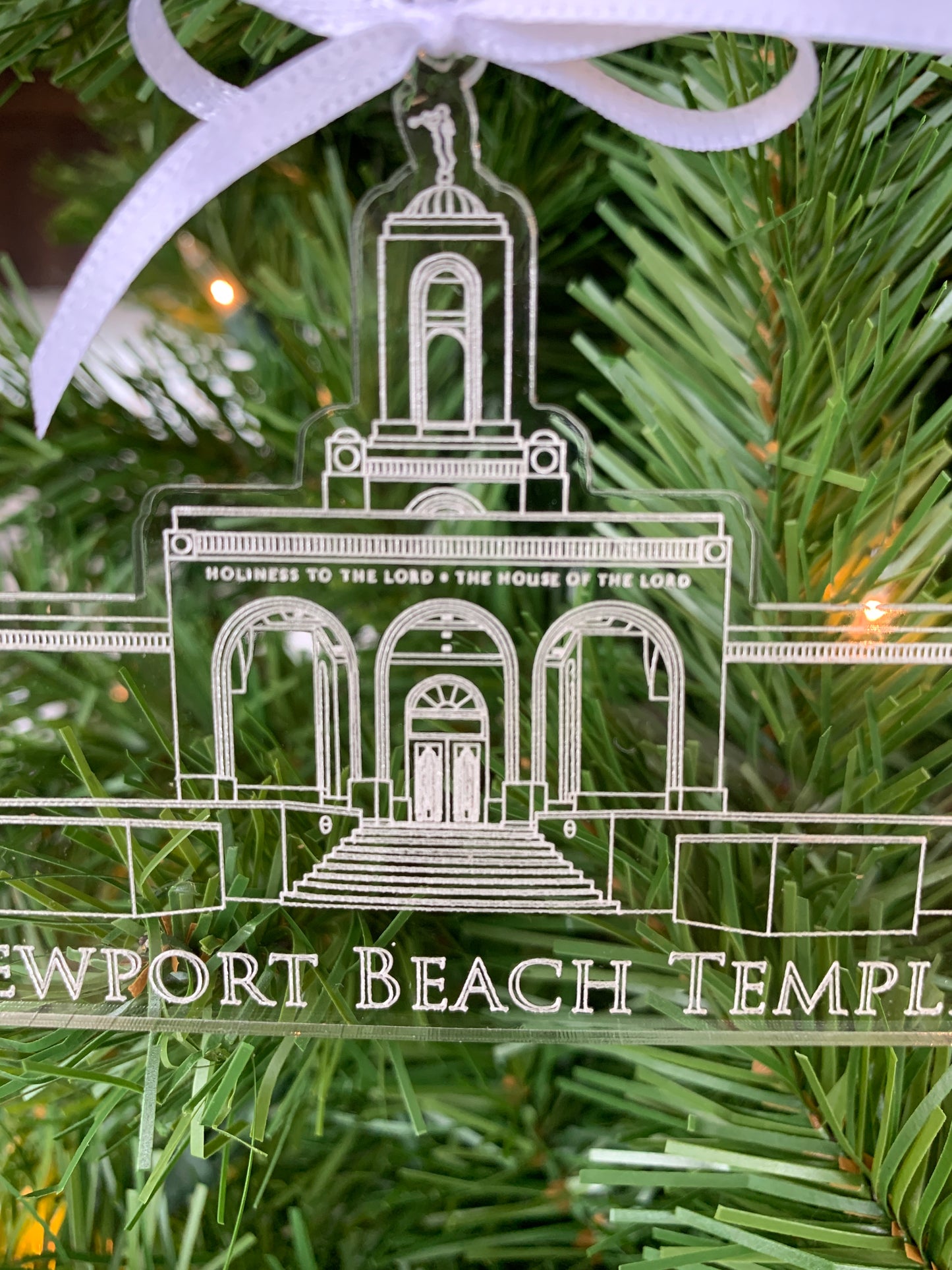 Newport Beach California Clear Scored Acrylic LDS Temple Christmas Ornament