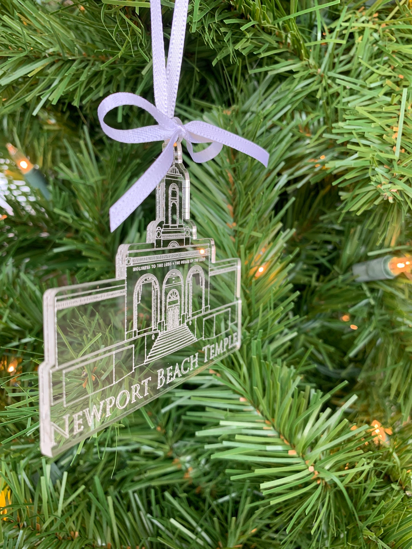 Newport Beach California Clear Scored Acrylic LDS Temple Christmas Ornament