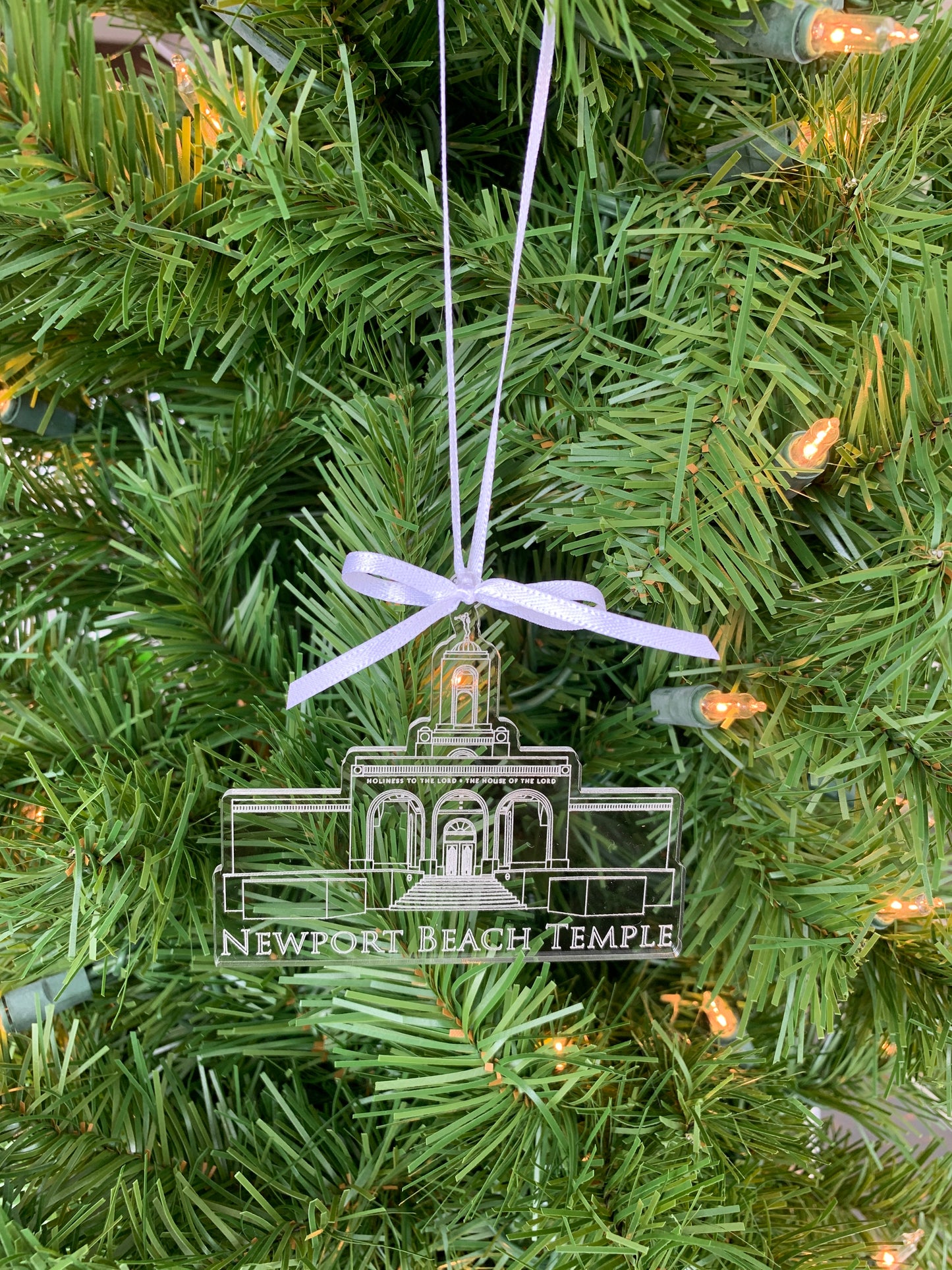 Newport Beach California Clear Scored Acrylic LDS Temple Christmas Ornament