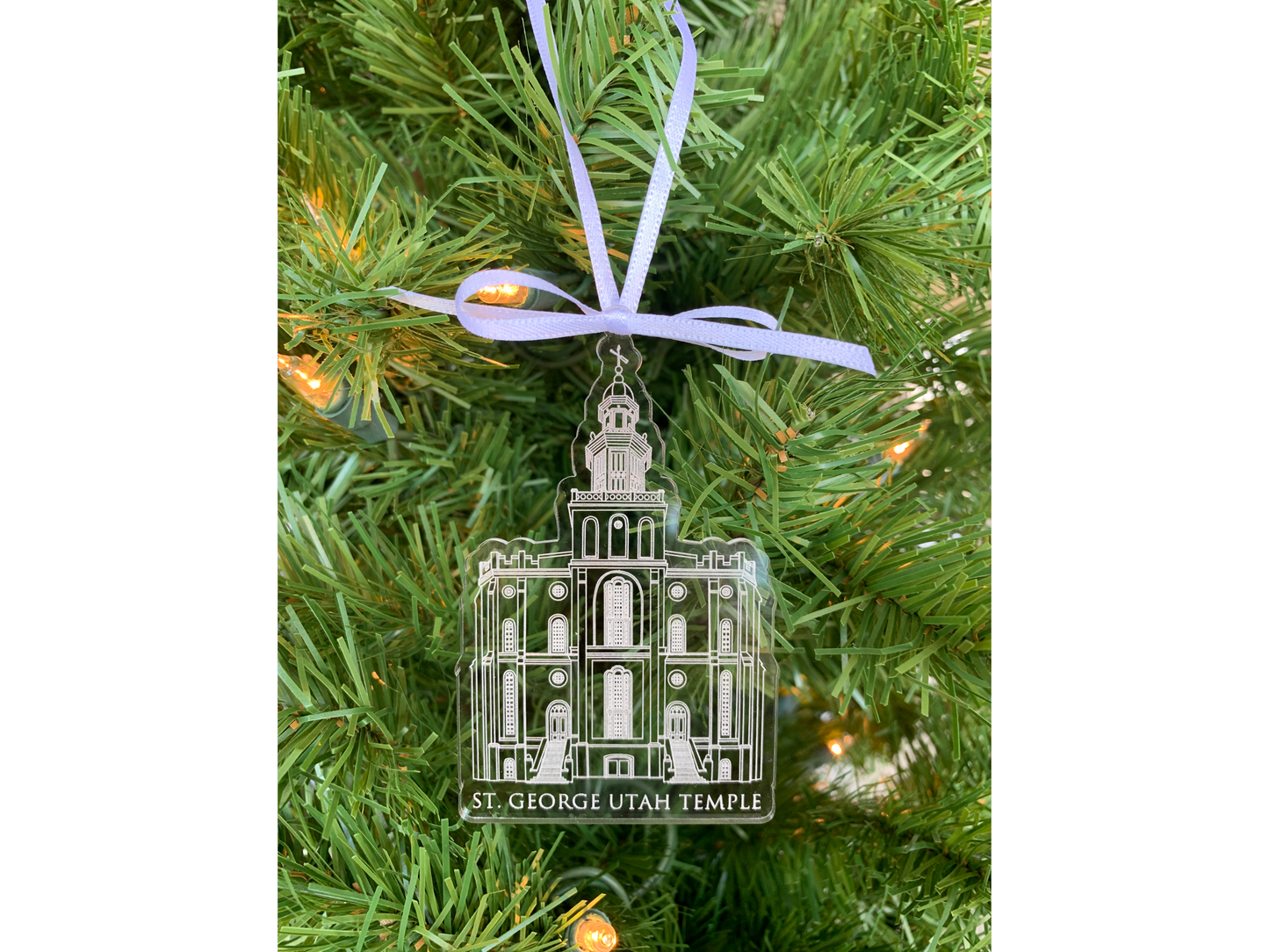St George Utah Scored Acrylic LDS Temple Christmas Ornament