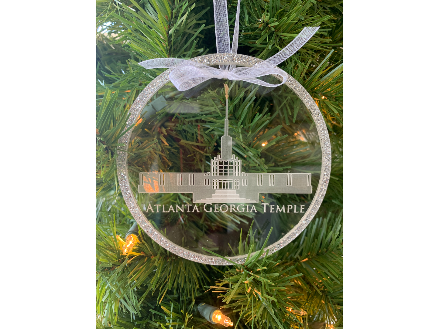 Atlanta Georgia Clear Engraved Acrylic LDS Temple Christmas Ornament