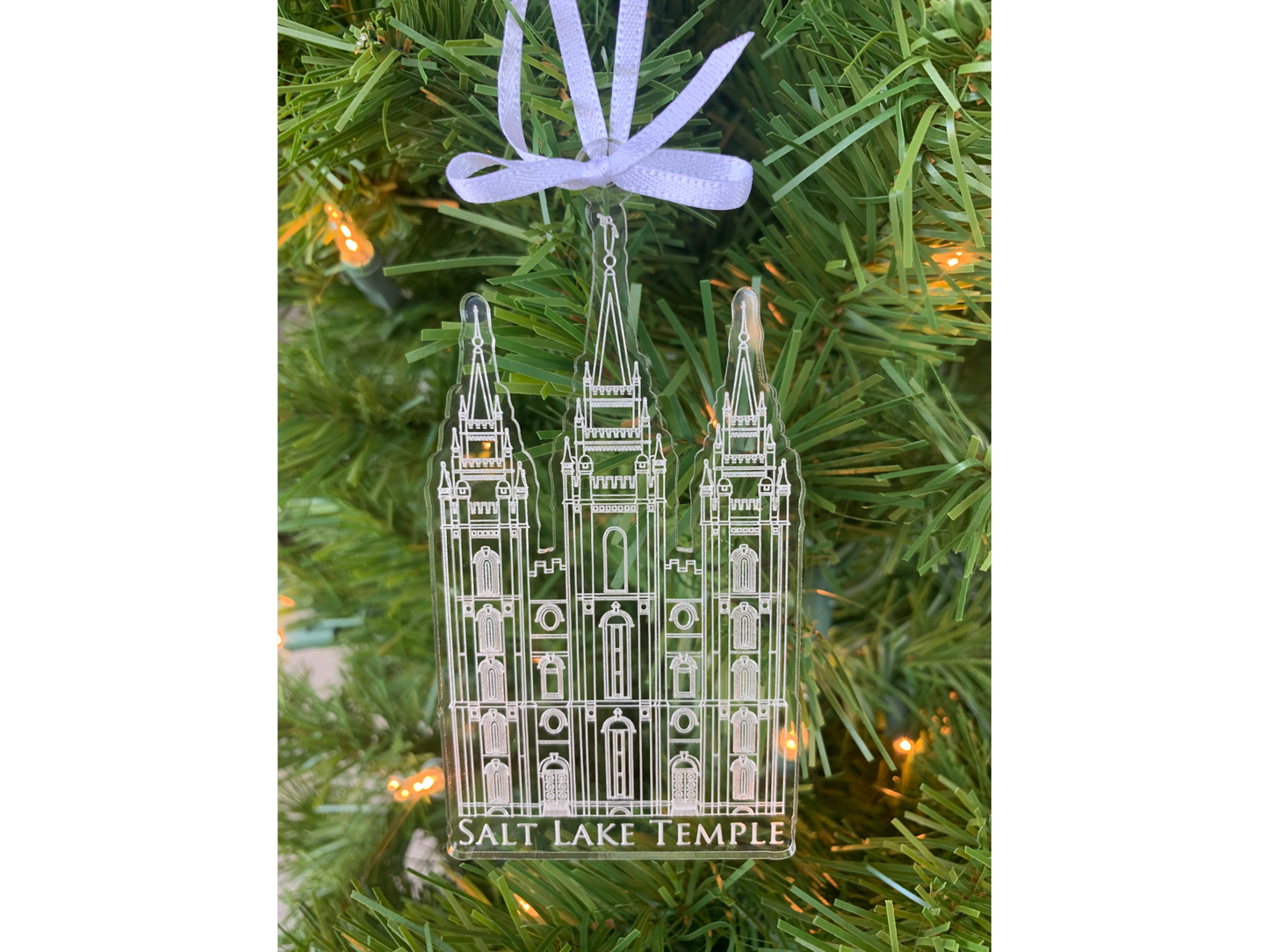 Salt Lake Scored Clear Acrylic LDS Temple Christmas Ornament