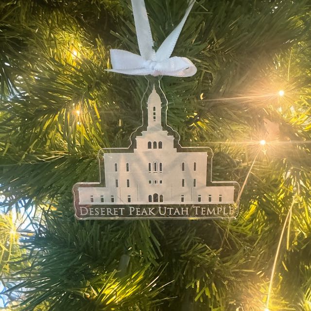 Deseret Peak Utah Clear Engraved Acrylic LDS Temple Christmas Ornament