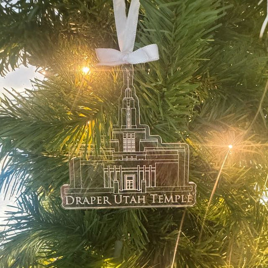 Draper Utah Clear Engraved Acrylic LDS Temple Christmas Ornament