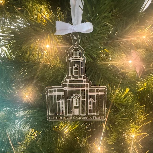 Feather River California Clear Engraved Acrylic LDS Temple Christmas Ornament