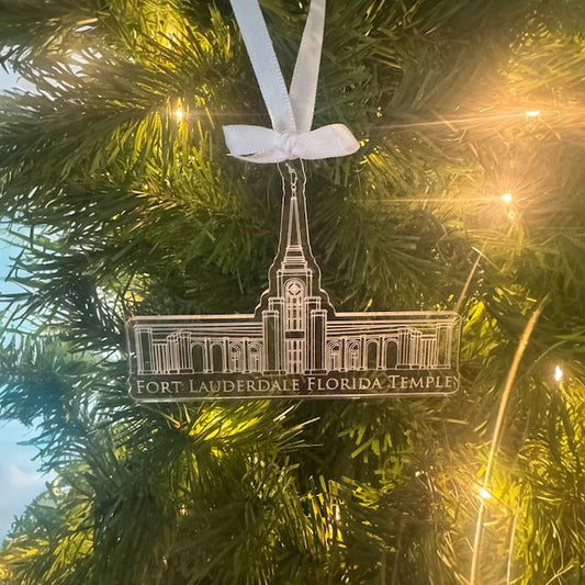 Fort Lauderdale Florida Clear Engraved Acrylic LDS Temple Christmas Ornament