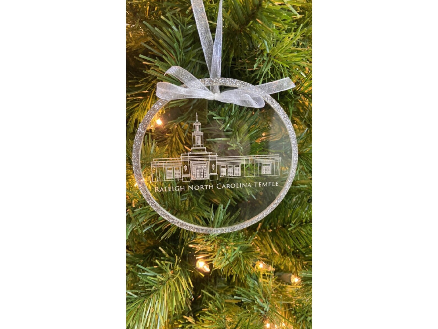 Raleigh North Carolina 4-inch Round Engraved Clear Acrylic LDS Temple Christmas Ornament