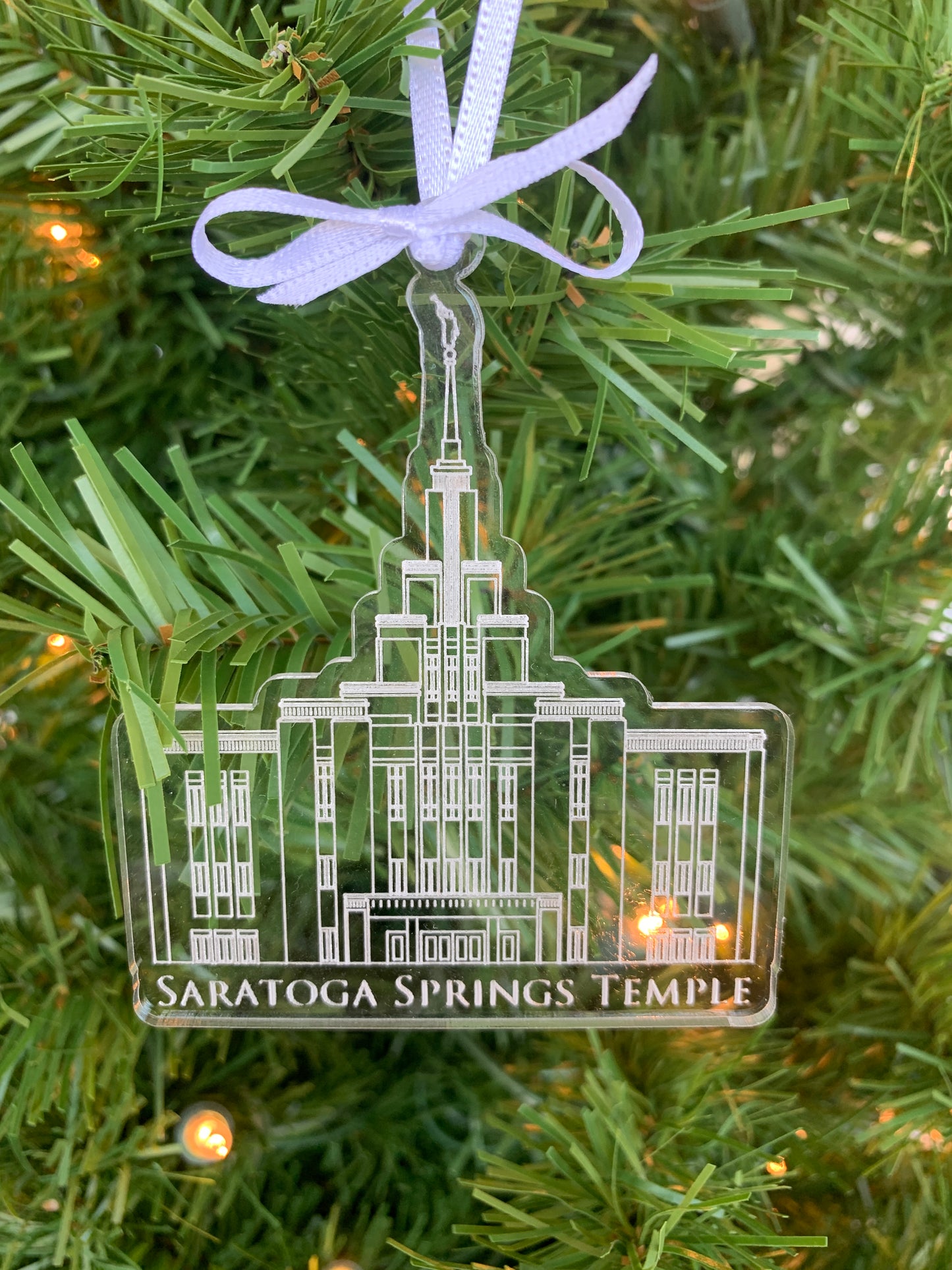 Saratoga Springs Utah Clear Scored Acrylic LDS Temple Christmas Ornament