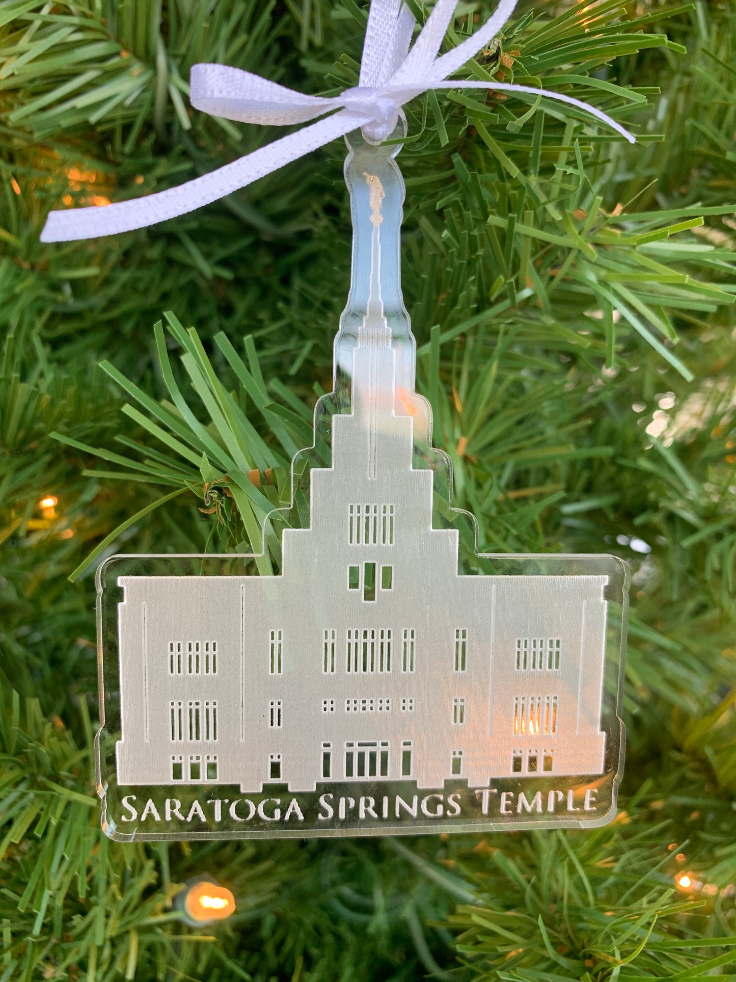 Saratoga Springs Utah Engraved Clear Acrylic LDS Temple Christmas Ornament