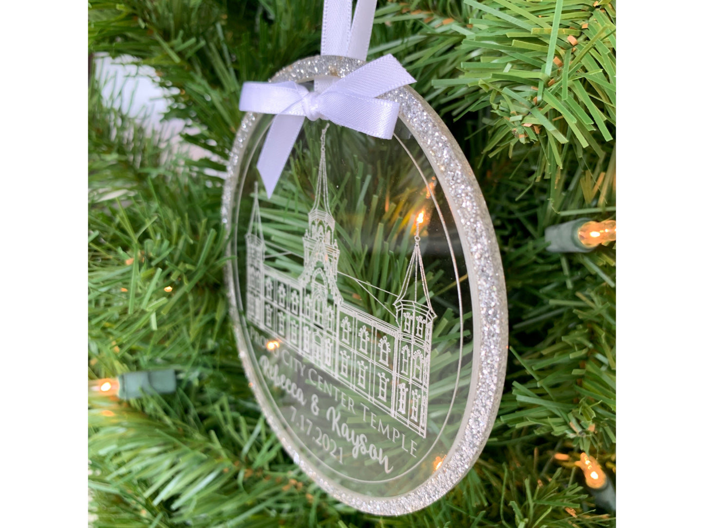 Personalized Sealing Date Engraved Clear Acrylic LDS Temple Christmas Ornament