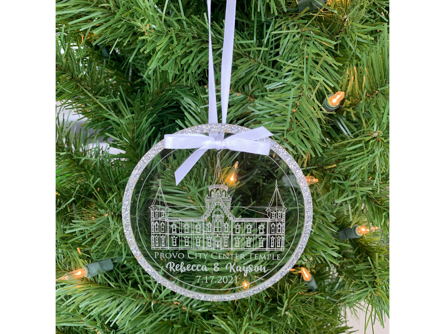 Personalized Sealing Date Engraved Clear Acrylic LDS Temple Christmas Ornament