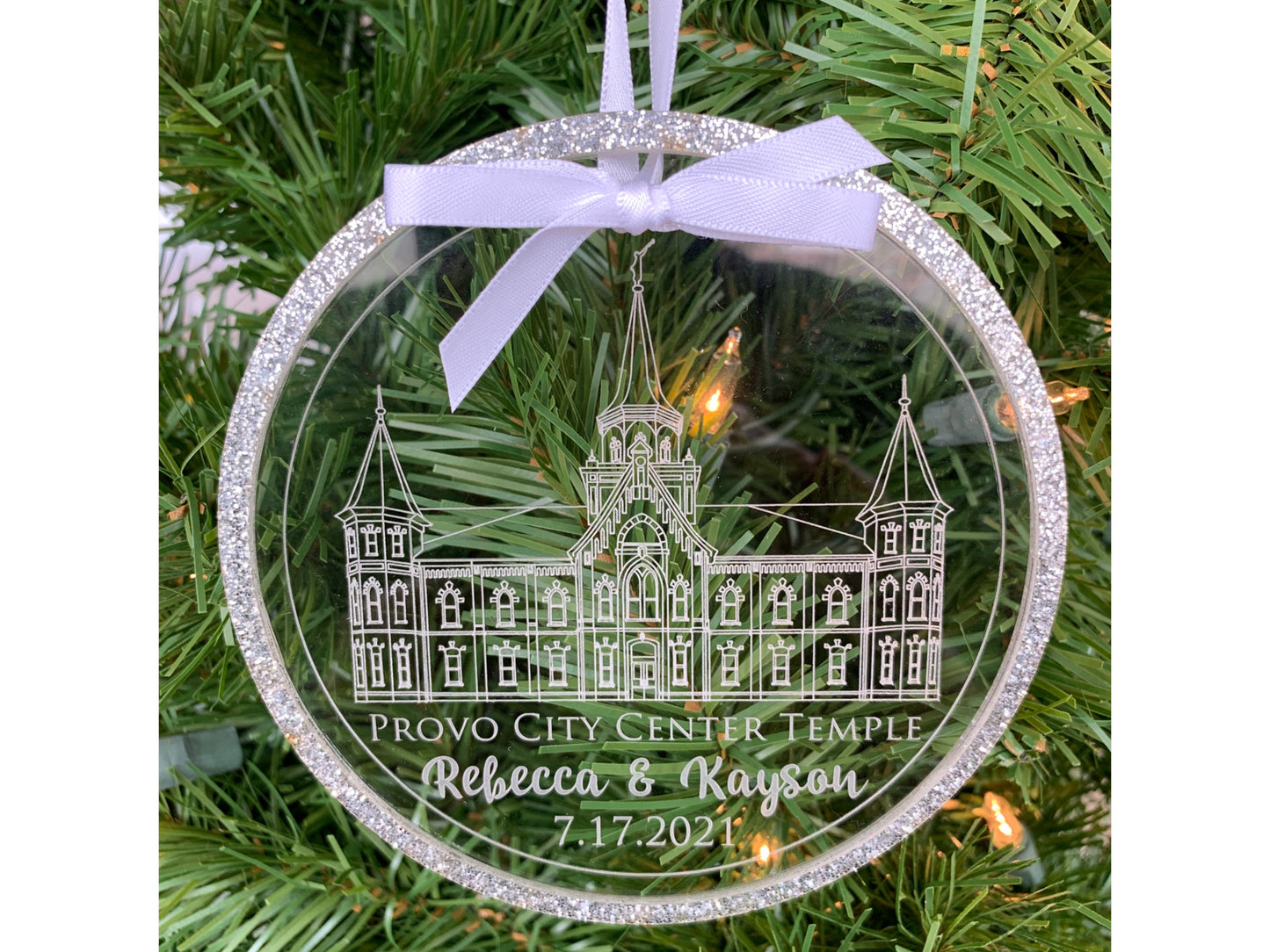 Personalized Sealing Date Engraved Clear Acrylic LDS Temple Christmas Ornament