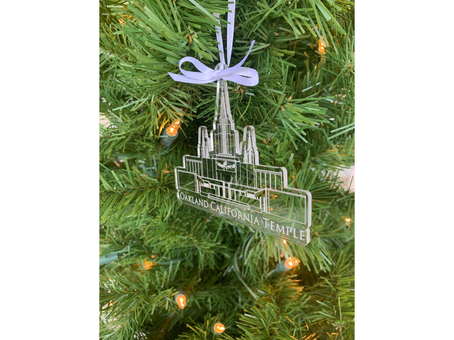 Oakland California Clear Scored Acrylic LDS Temple Christmas Ornament