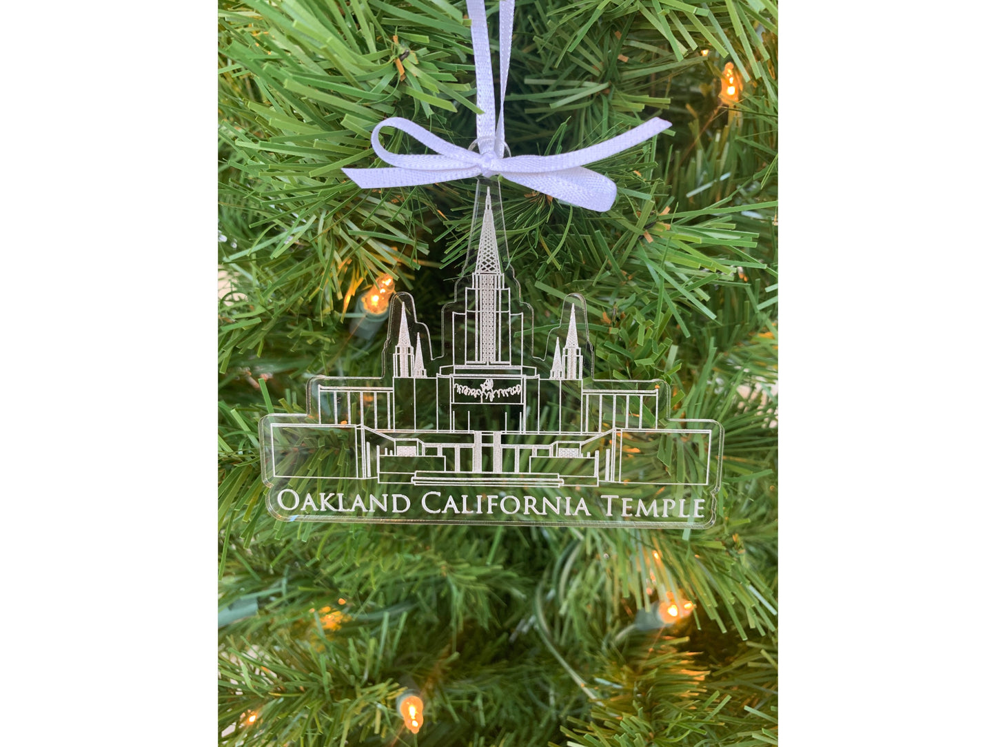 Oakland California Clear Scored Acrylic LDS Temple Christmas Ornament