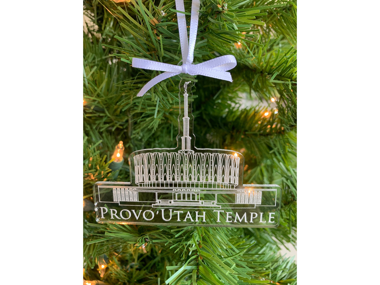 Provo Utah Clear Scored Acrylic LDS Temple Christmas Ornament