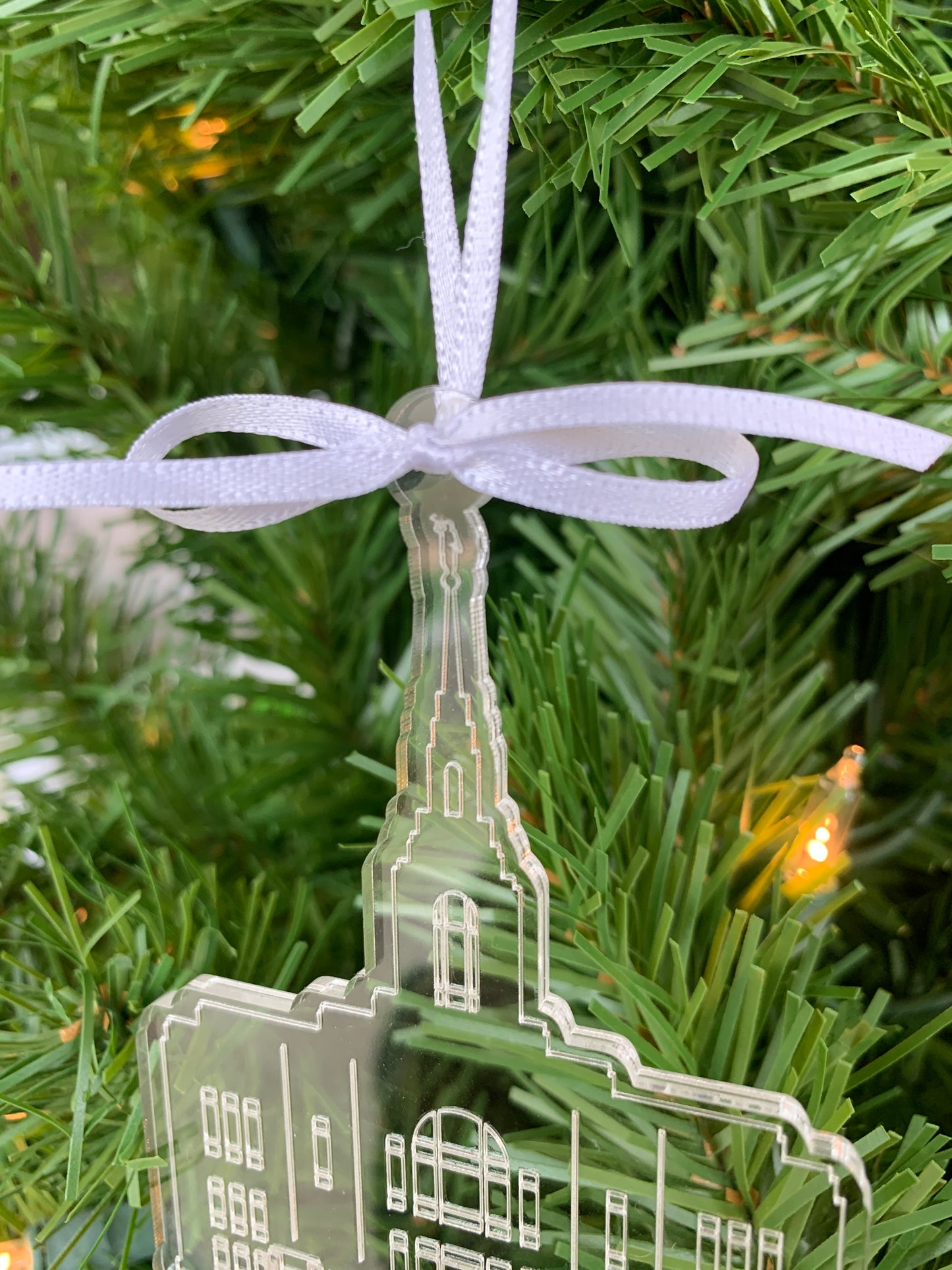 Red Cliffs Scored Clear Acrylic LDS Temple Christmas Ornament