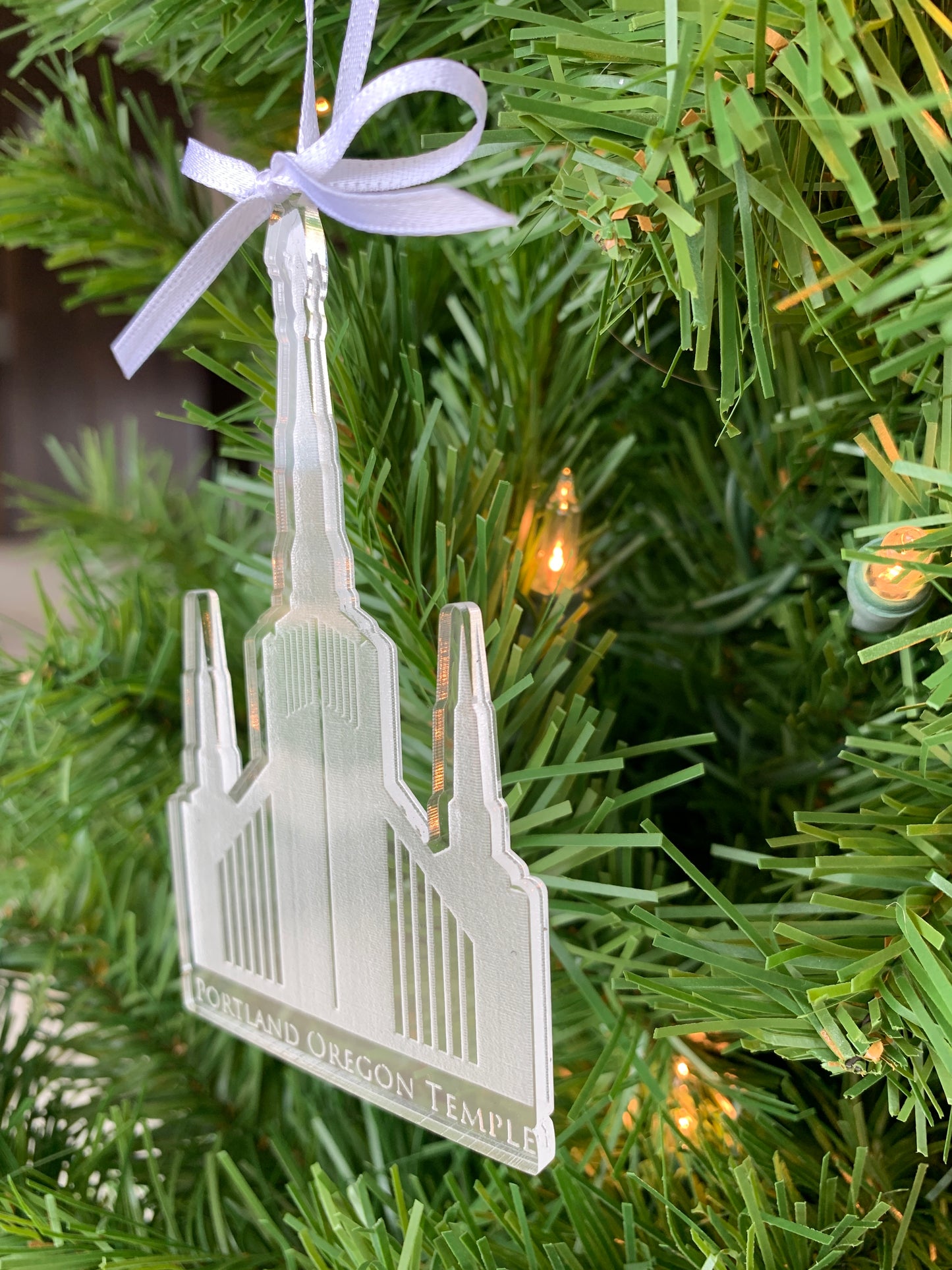 Portland Oregon Engraved Clear Acrylic LDS Temple Christmas Ornament