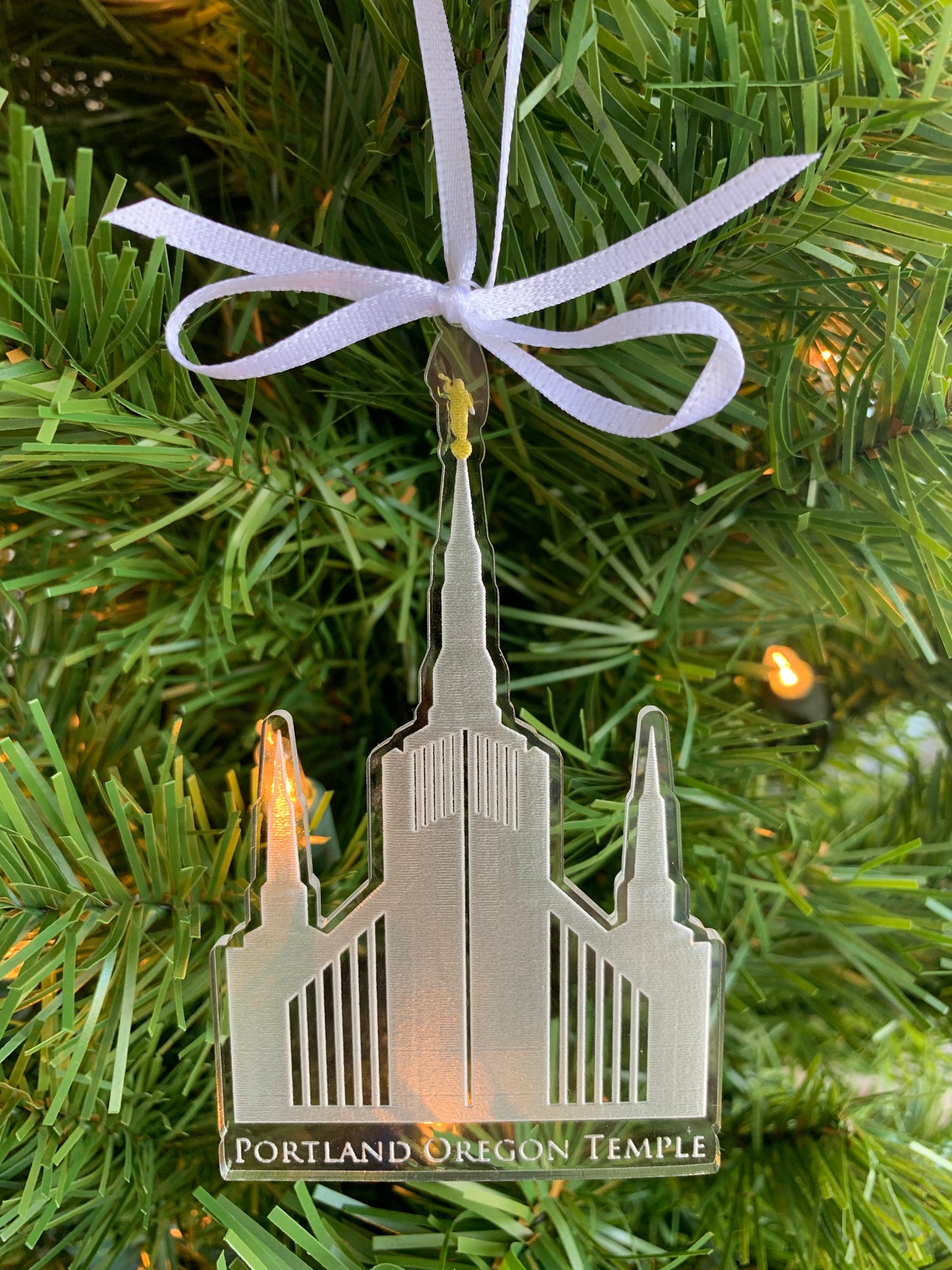 Portland Oregon Engraved Clear Acrylic LDS Temple Christmas Ornament