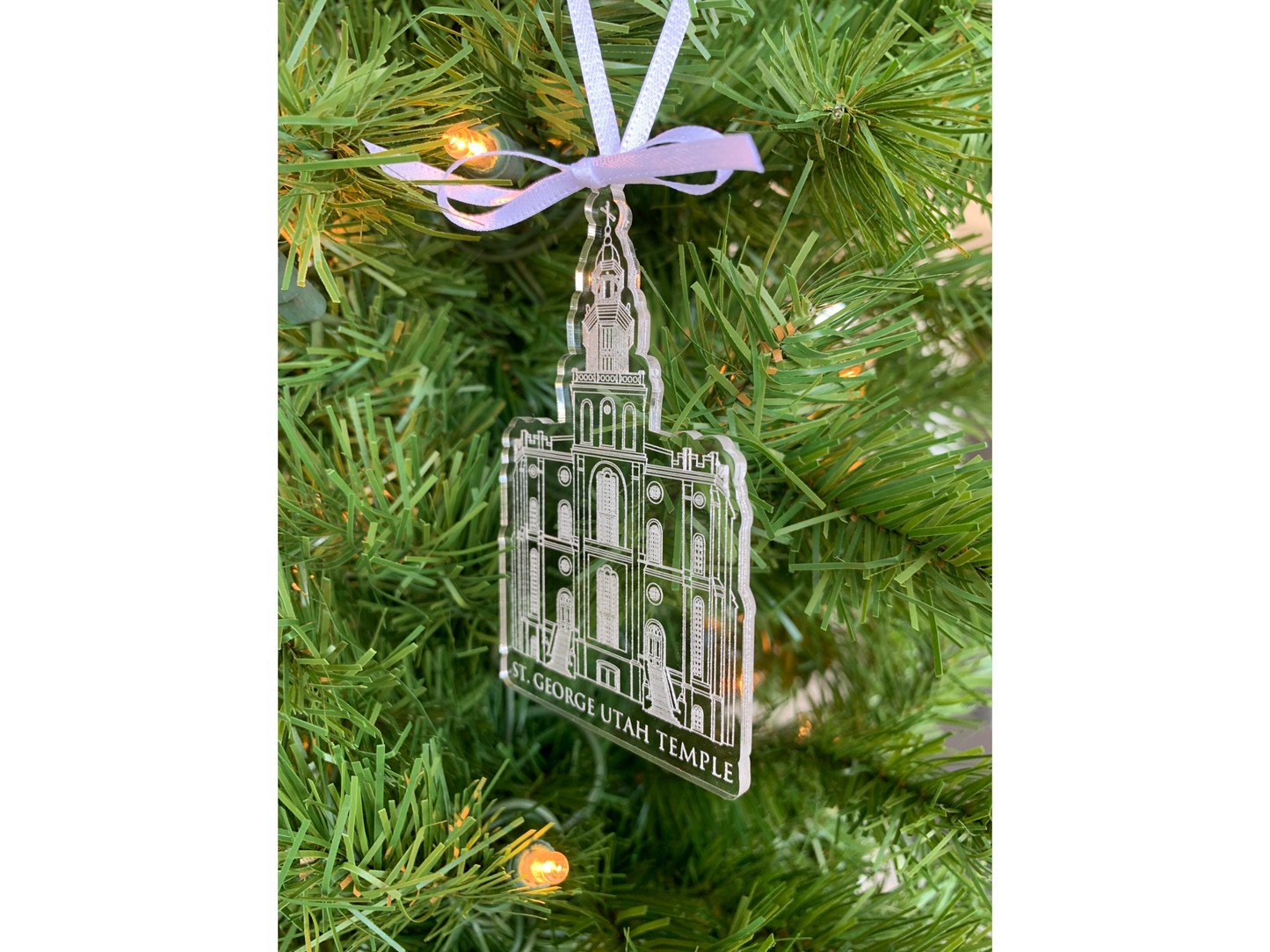 St George Utah Scored Acrylic LDS Temple Christmas Ornament