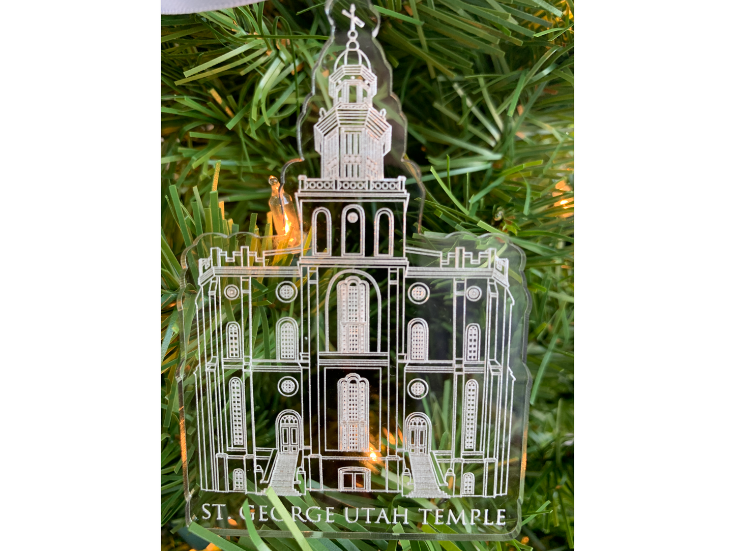 St George Utah Scored Acrylic LDS Temple Christmas Ornament